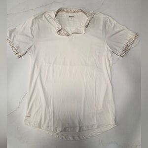 MANTRA Men’s Cream Short-Sleeve Polo with Floral Trim